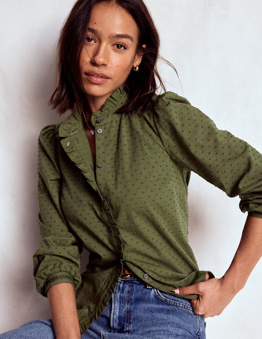 Helena Cotton Dobby Top Woodland Green