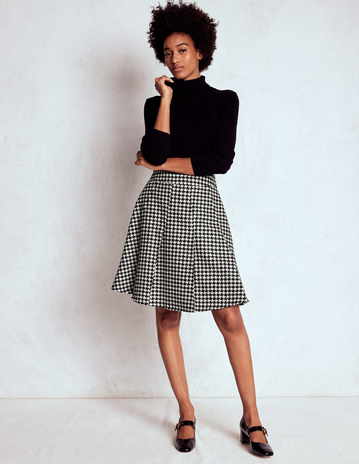 Flippy Wool Skirt Black Dogstooth