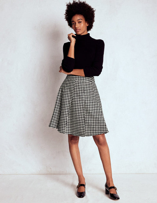 Flippy Wool Skirt Black Dogstooth