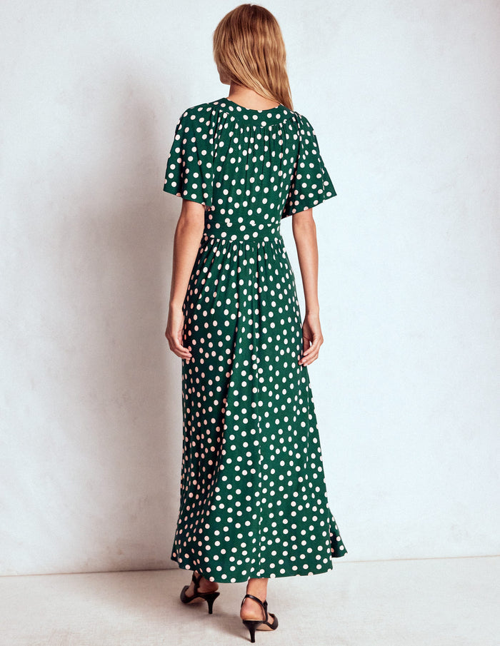 Yoke Panel Maxi Dress Emerald Night, Painted Dot