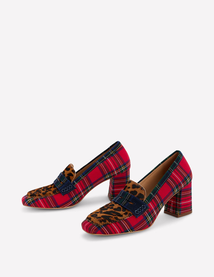 Sol Block Heeled Penny Loafers Tartan Check