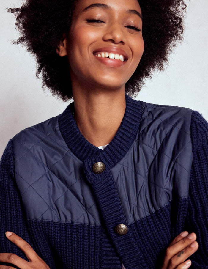 Short Quilted Knitted Jacket Navy