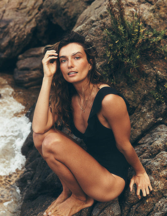 Evia Ruffle Swimsuit Black