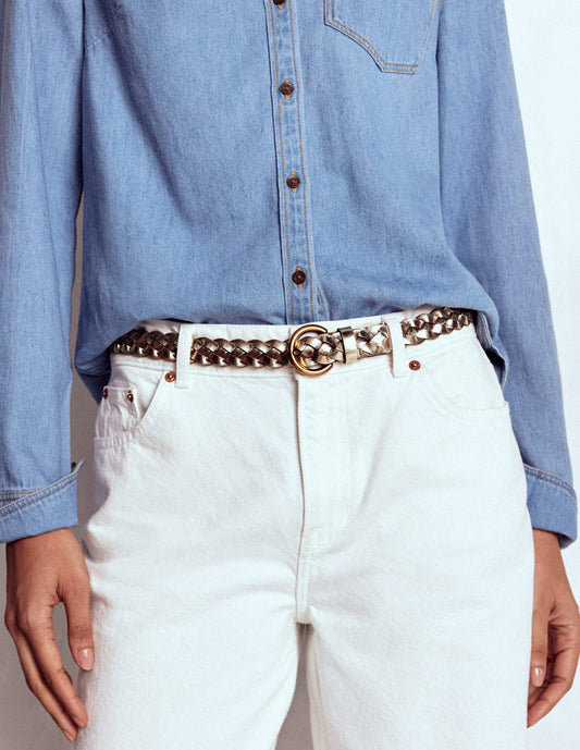 Skinny Plaited Belt Gold