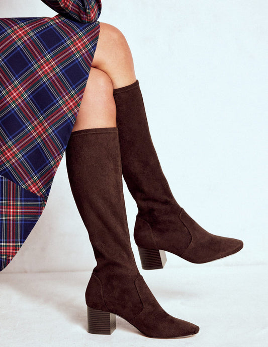 Stretch Knee Heel Boots Chocolate