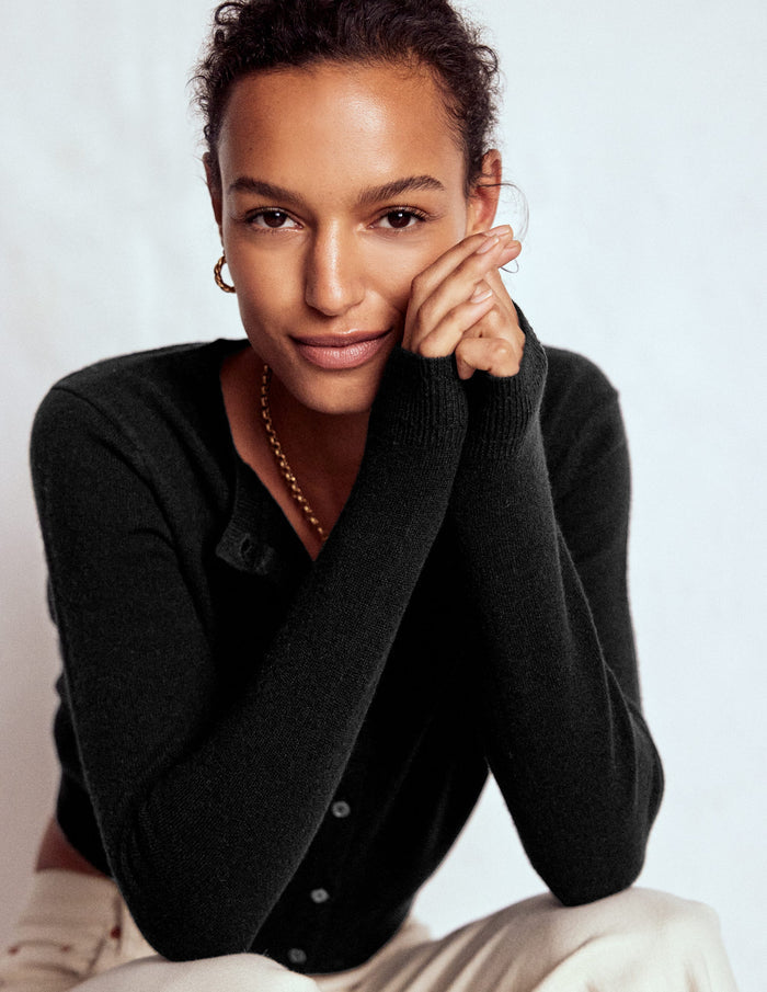 Eva Cashmere Cropped Cardigan Black