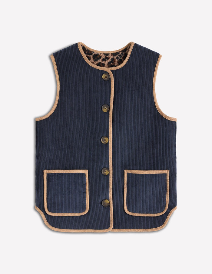 Clerkenwell Reversible Gilet Navy, Leopard
