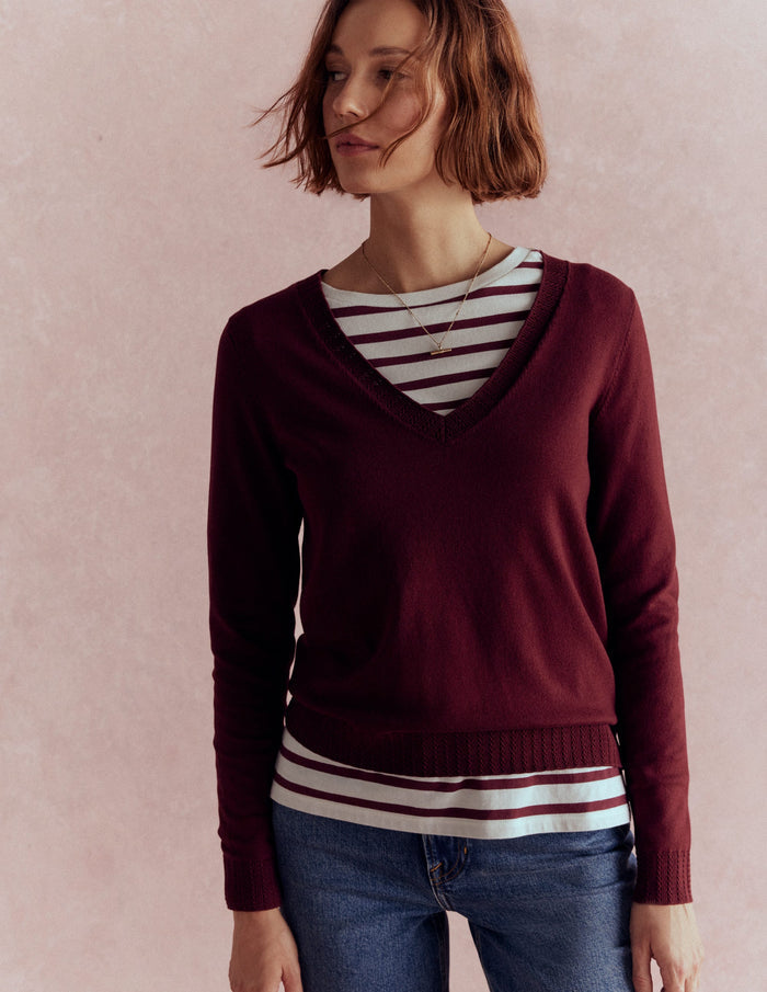 Emilia Cotton V Neck Sweater Deep Wisteria