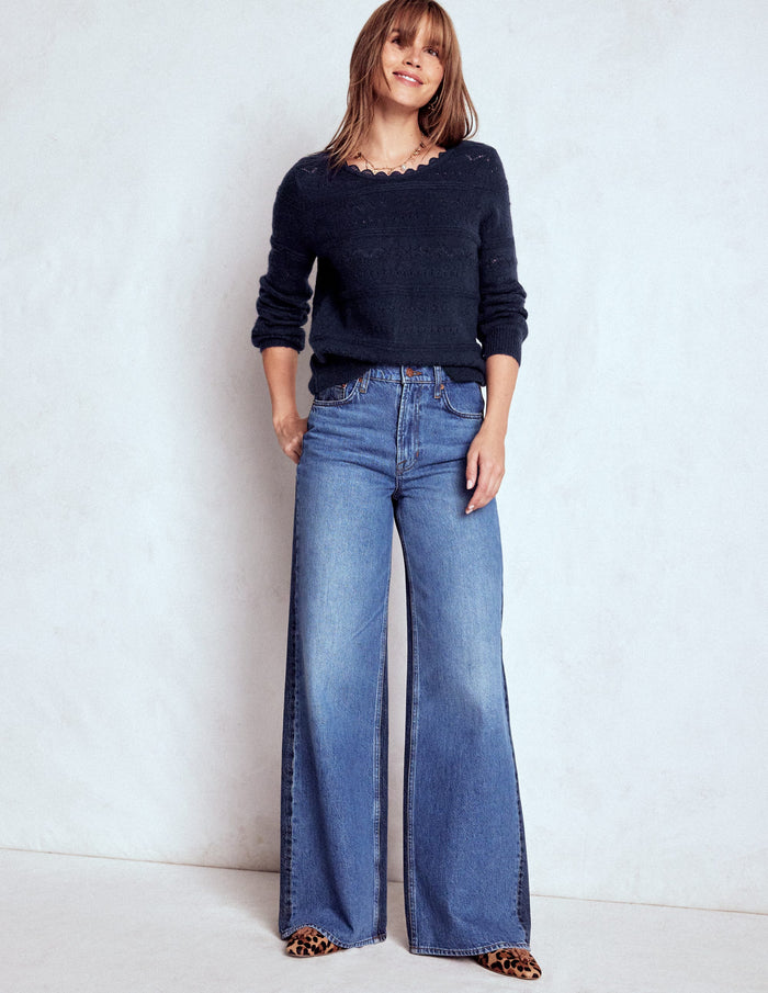 Leticia Lace Trim Sweater Navy