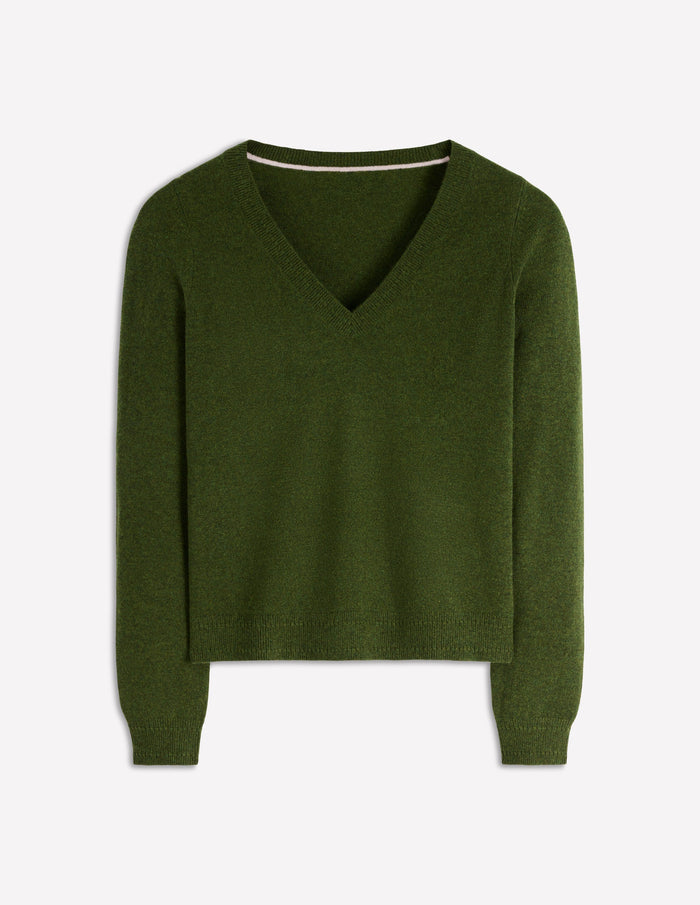 Eva Cashmere V-Neck Sweater Kale Leaf Melange