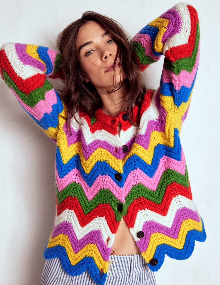 Chunky Chevron Knitted Jacket Multi, Zig Zag