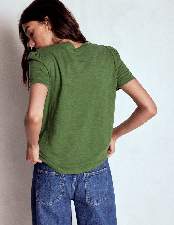 Cotton Puff Sleeve T-Shirt Safari Green