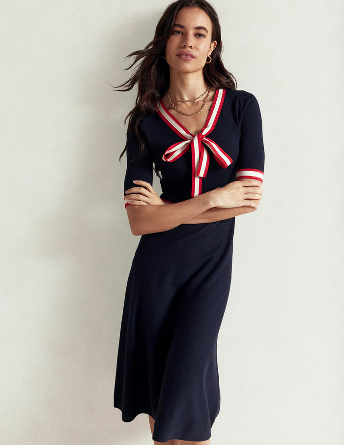 Tipped Bow Dress Navy