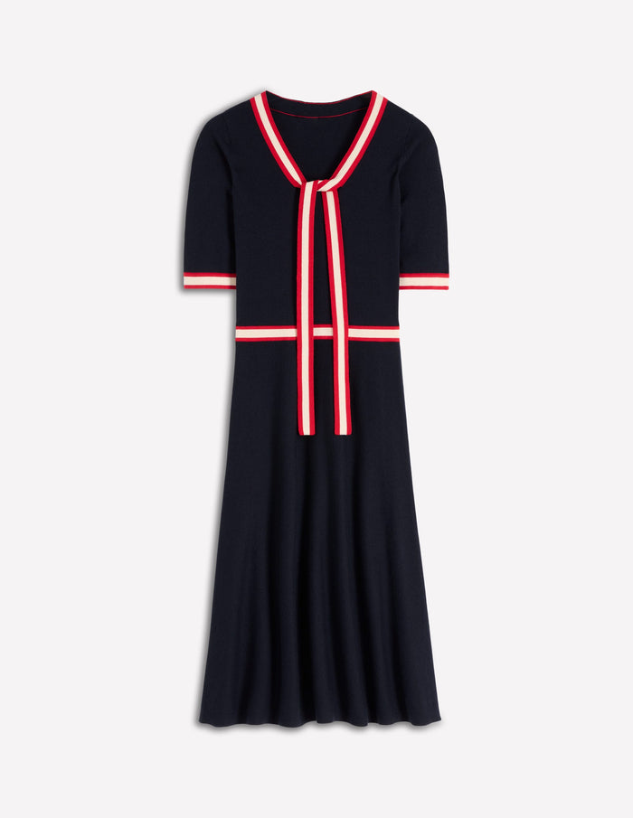 Tipped Bow Dress Navy