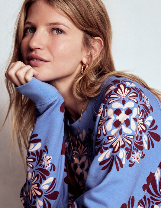 Rosa Printed Sweatshirt Soft Blue, Bloom Mosaic