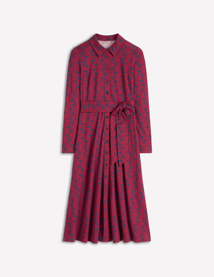 Marcia Jersey Shirt Dress Burgundy Red, Swooping Swallow