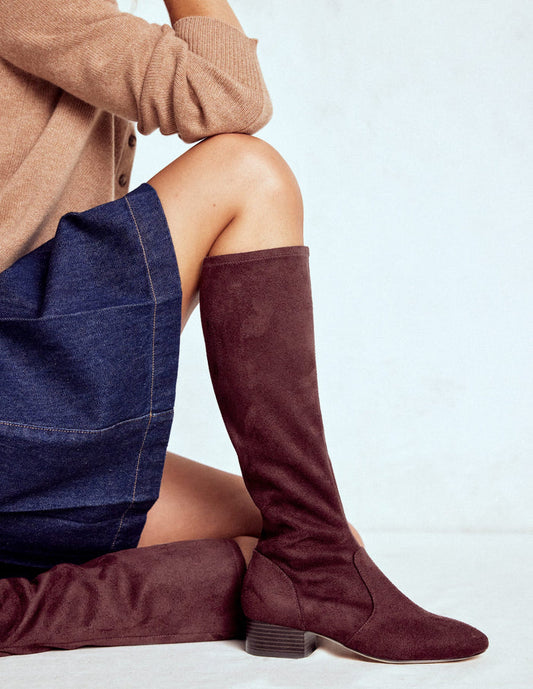 Flat Stretch Knee Boots Chestnut