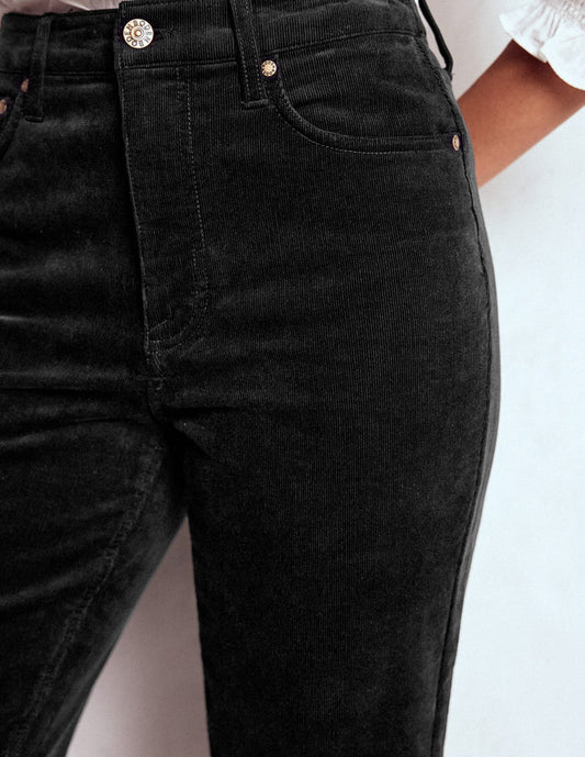 High-Waisted Cord Slim Jeans Black