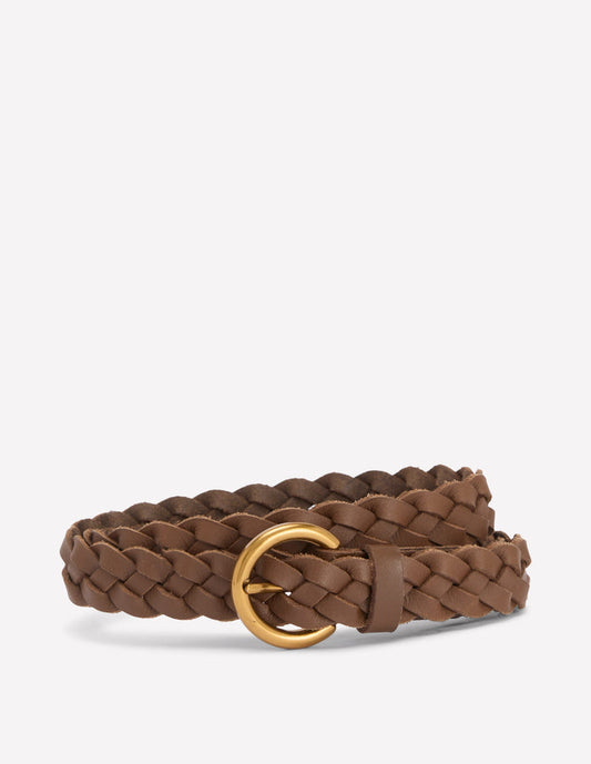 Skinny Plaited Belt Raw Umber