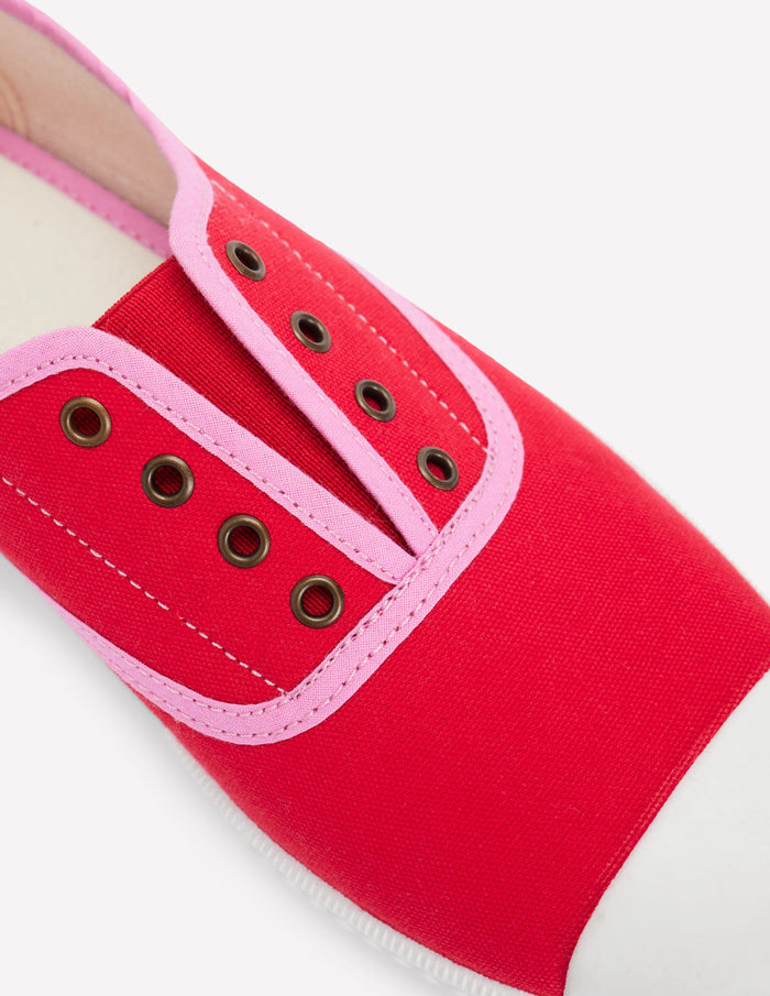 Laceless Canvas Plimsoll Post Box Red/Soft Pink