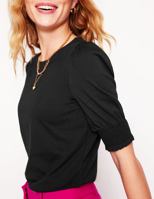 Short Sleeve Smocked Cuff Top Black