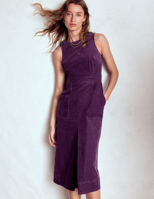 Ula Box Pleat Cord Midi Dress Viola Purple