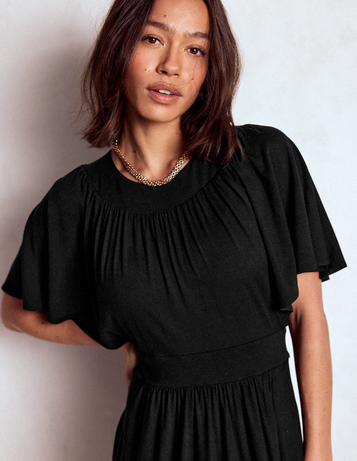 Yoke Panel Maxi Dress Black