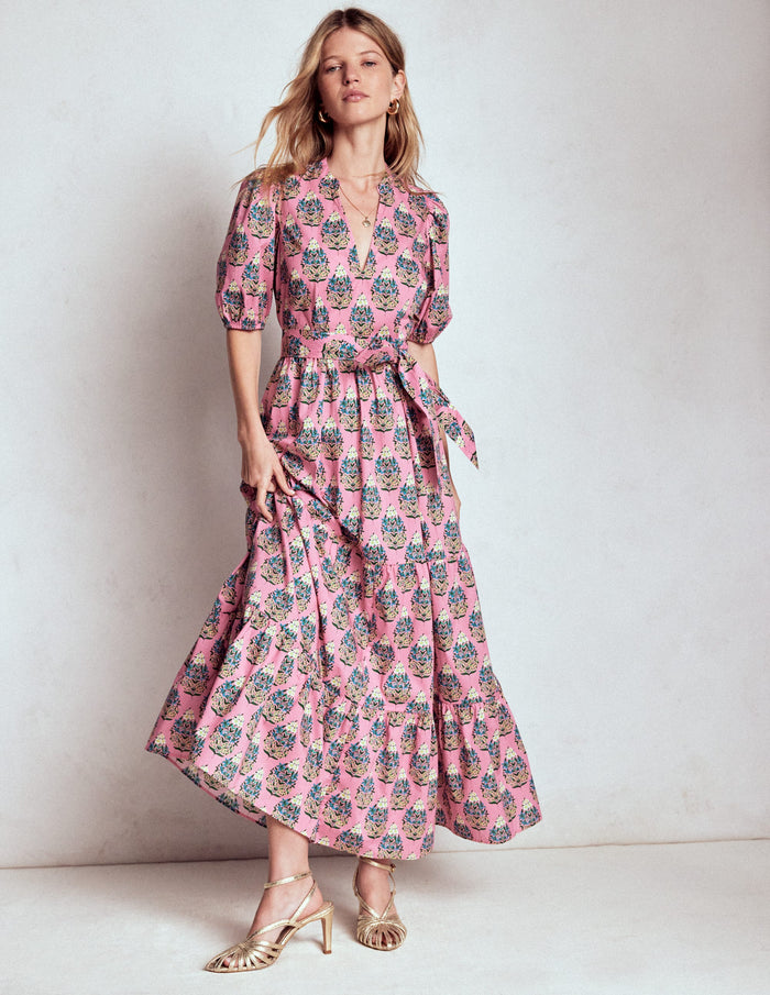 Christabel Cotton Midi Dress Pink, Wildflower Bouquet