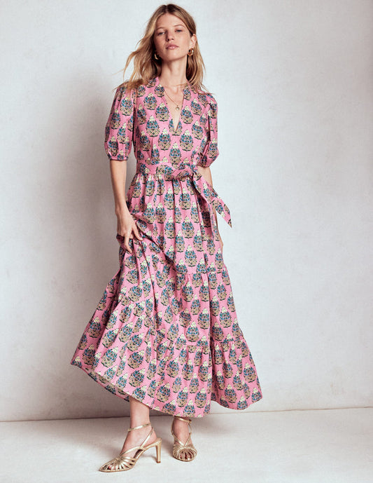 Christabel Cotton Midi Dress Pink, Wildflower Bouquet