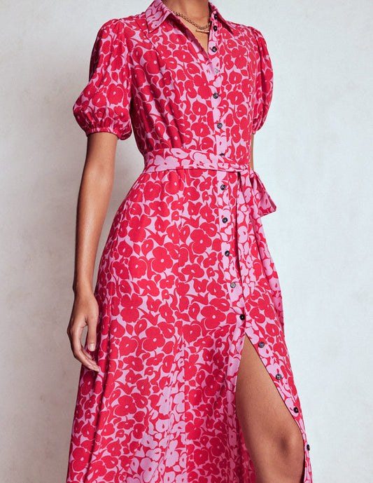 Alegra Midi Shirt Dress Jewel Red, Leafy Grove