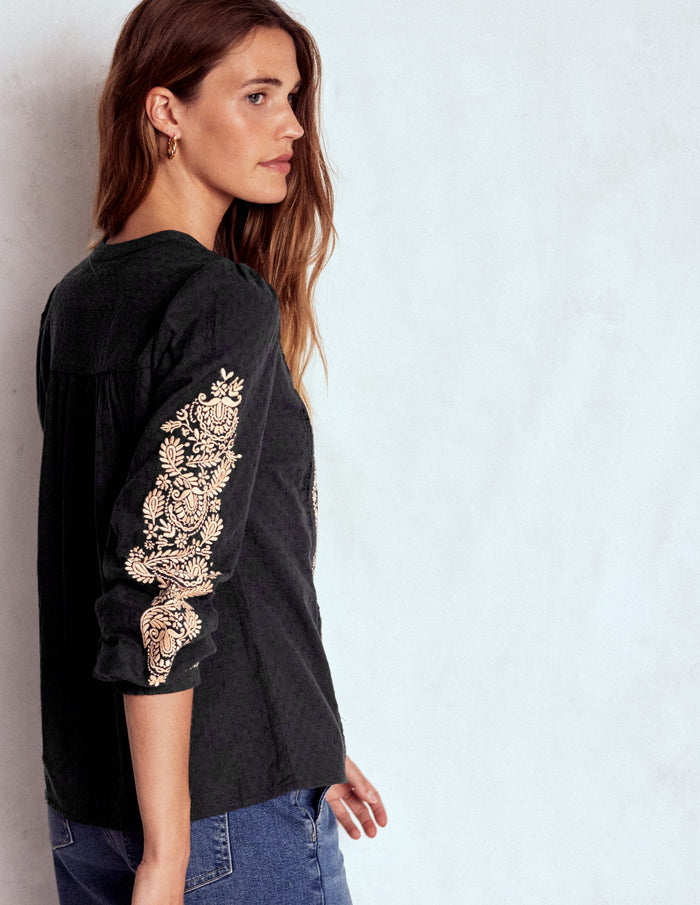 Embroidered Cotton Top Black