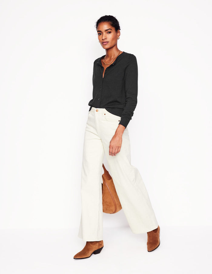 Emilia Cotton Crew Cardigan Black