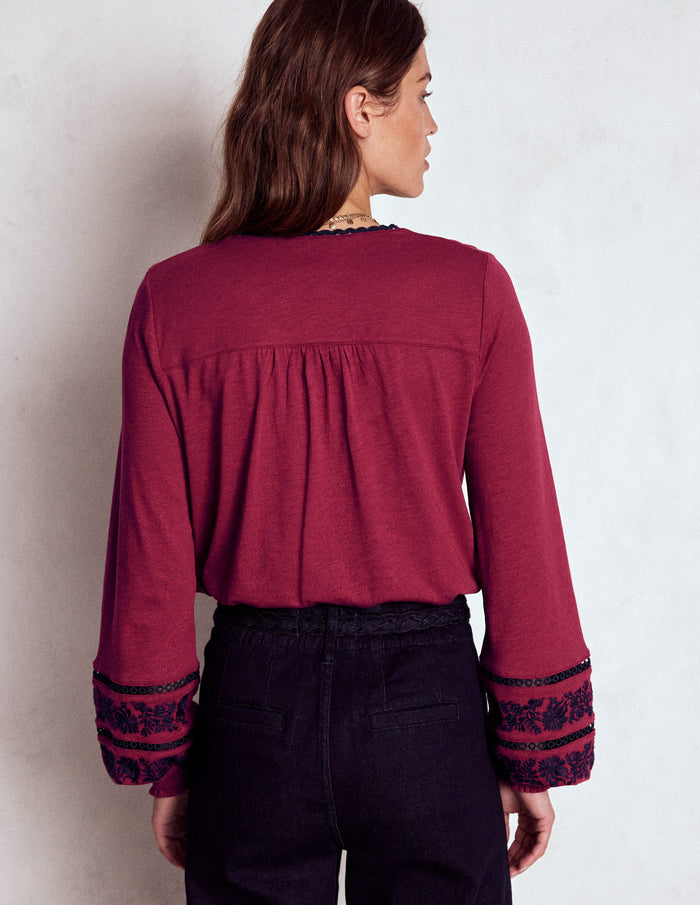 Trim Detail Jersey Shirt Rumba Red, Navy Emb