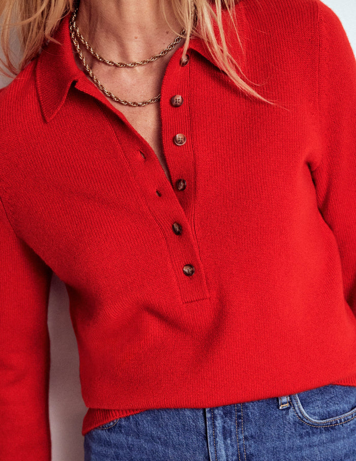Collared Cashmere Sweater Poppy Red