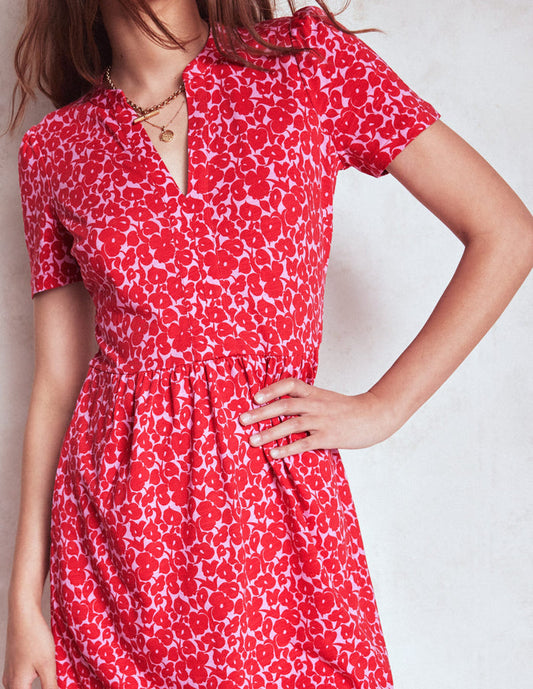 Naomi Short Sleeve Dress Jewel Red, Leafy Grove