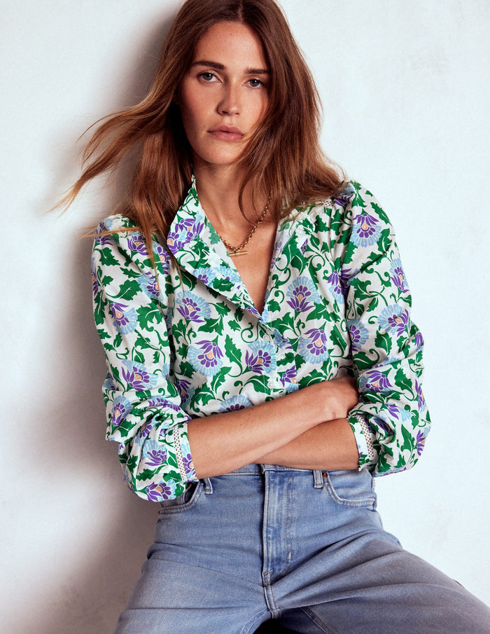 Helena Cotton Top Rich Emerald, Ornate Vine