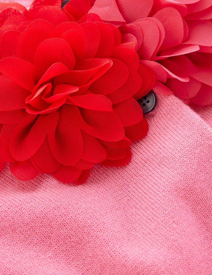 Crew Neck Cropped Cardigan Pink Ribbon