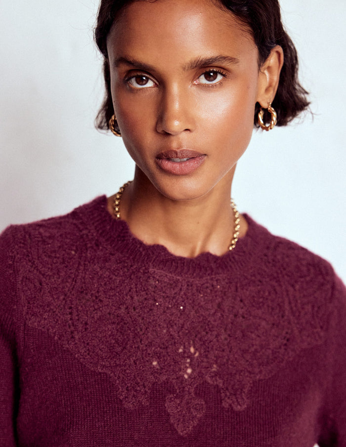 Fluffy Embroidered Sweater Deep Wisteria