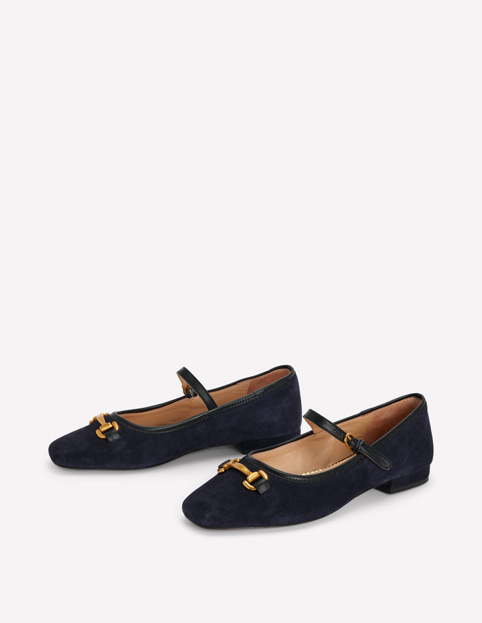 Iris Snaffle Mary Jane Flats Dark Navy