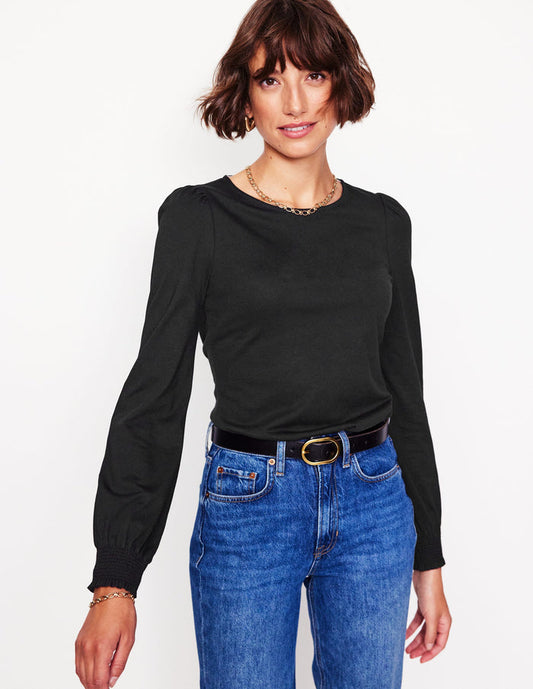 Smocked Cuff Supersoft Top Black