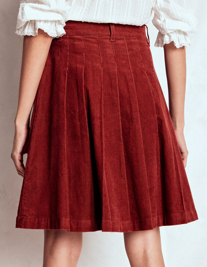 Pleated Cord Skirt Fired Brick