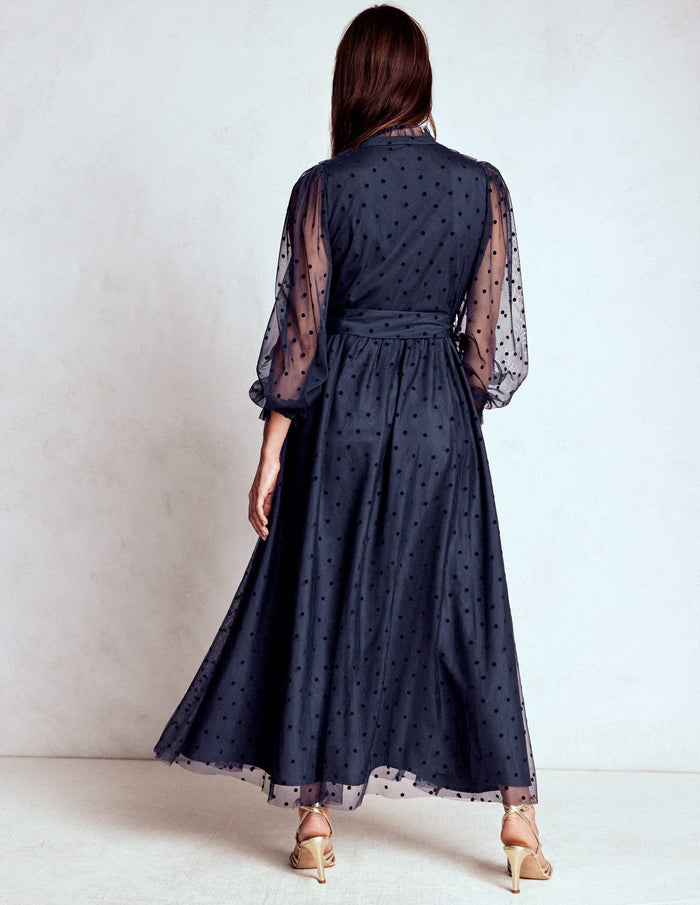 Tulle Ruffle Maxi Dress Navy