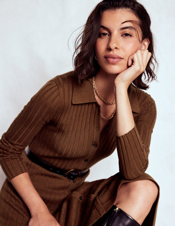 Rachel Knitted Shirt Dress Raw Umber