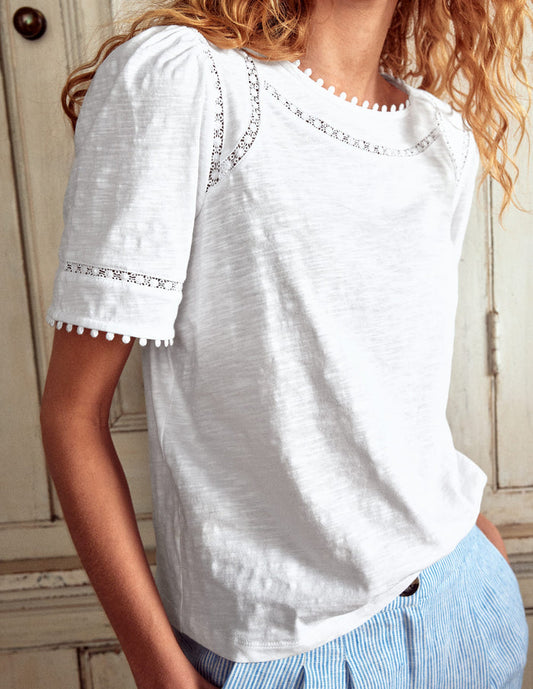 Mila Lace Trim Top White