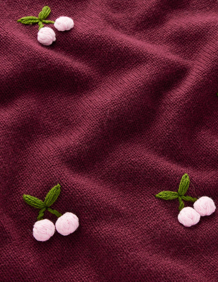 Natalie Embroidered Sweater Chestnut Melange, Cherry