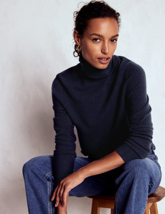 Eva Cashmere Roll Neck Sweater Navy