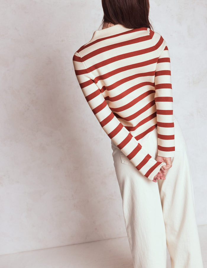 Astrid Knitted Shirt Warm Ivory, Terracotta