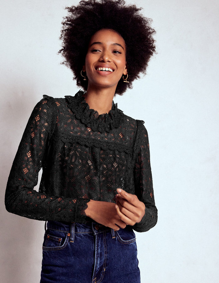 Lace Trim Detail Top Black