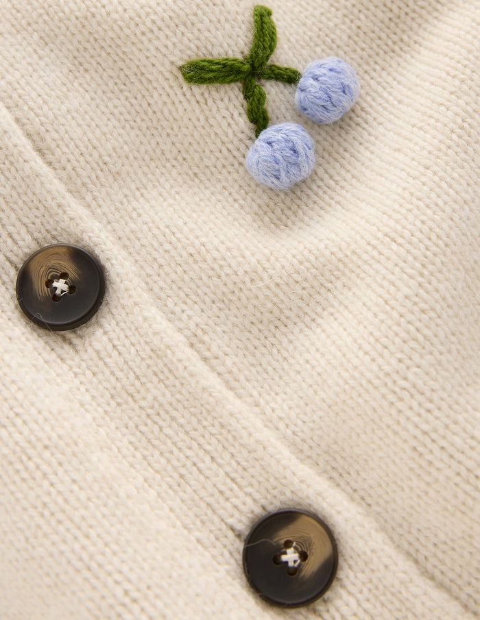 Natalie Embroidered Cardigan Oatmeal Melange, Cherry