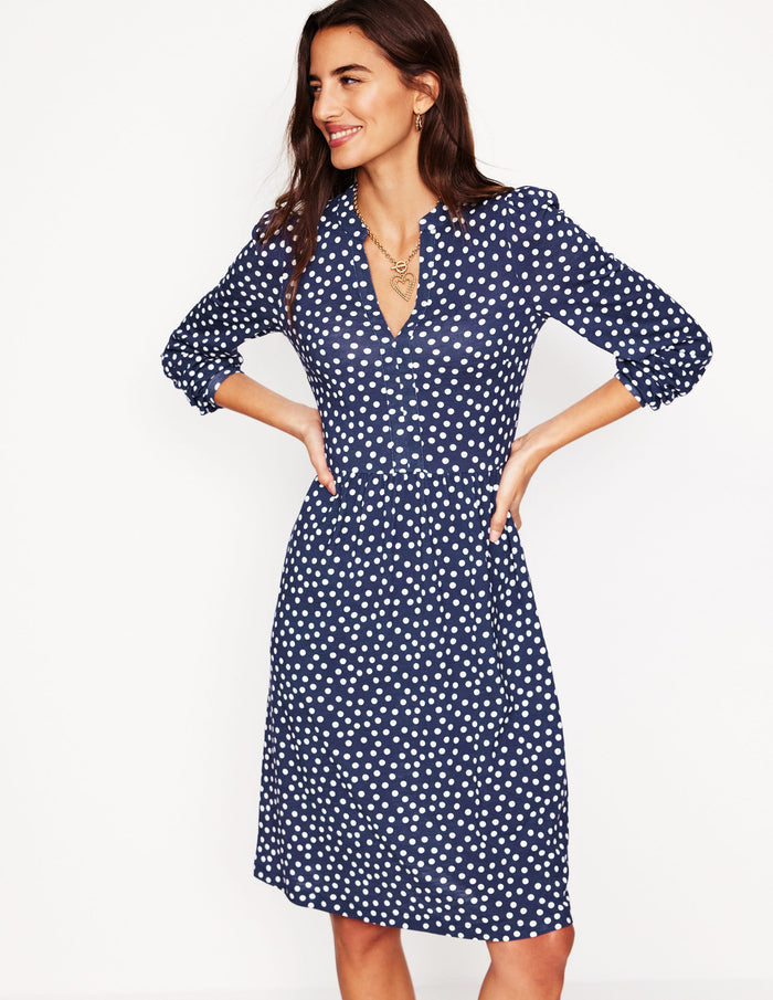 Naomi Relaxed Jersey Dress French Navy, Abstract Dot